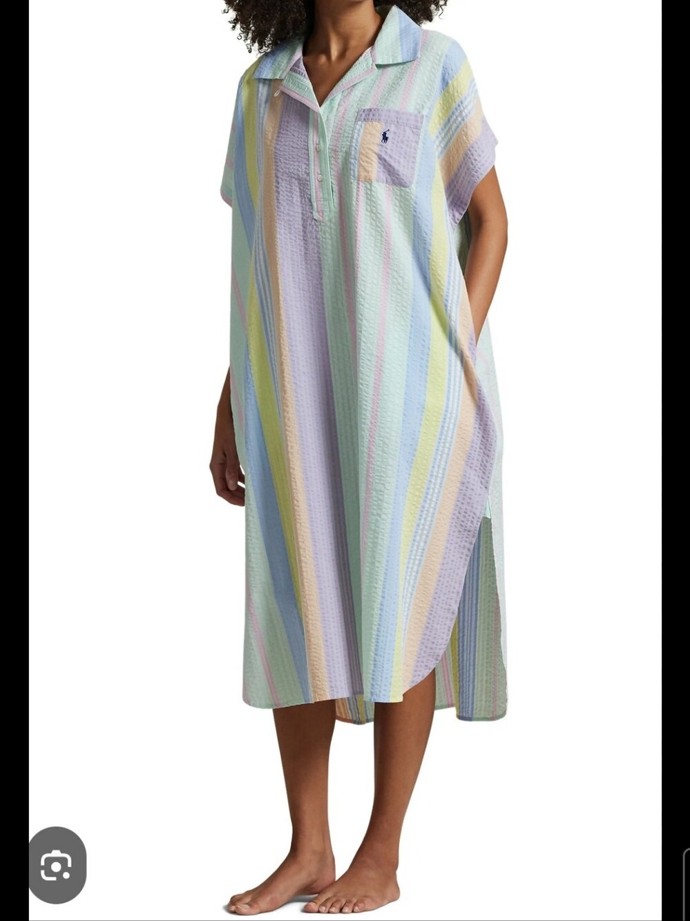 Polo Ralph Lauren Stripe Cotton Seersucker Caftan MuuMuu Sleepshirt Shirt Dress